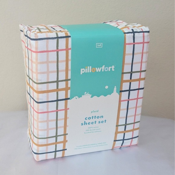 New Pillowfort Kids Plaid Print 100% Cotton Sheet Set Full - Picture 1 of 3